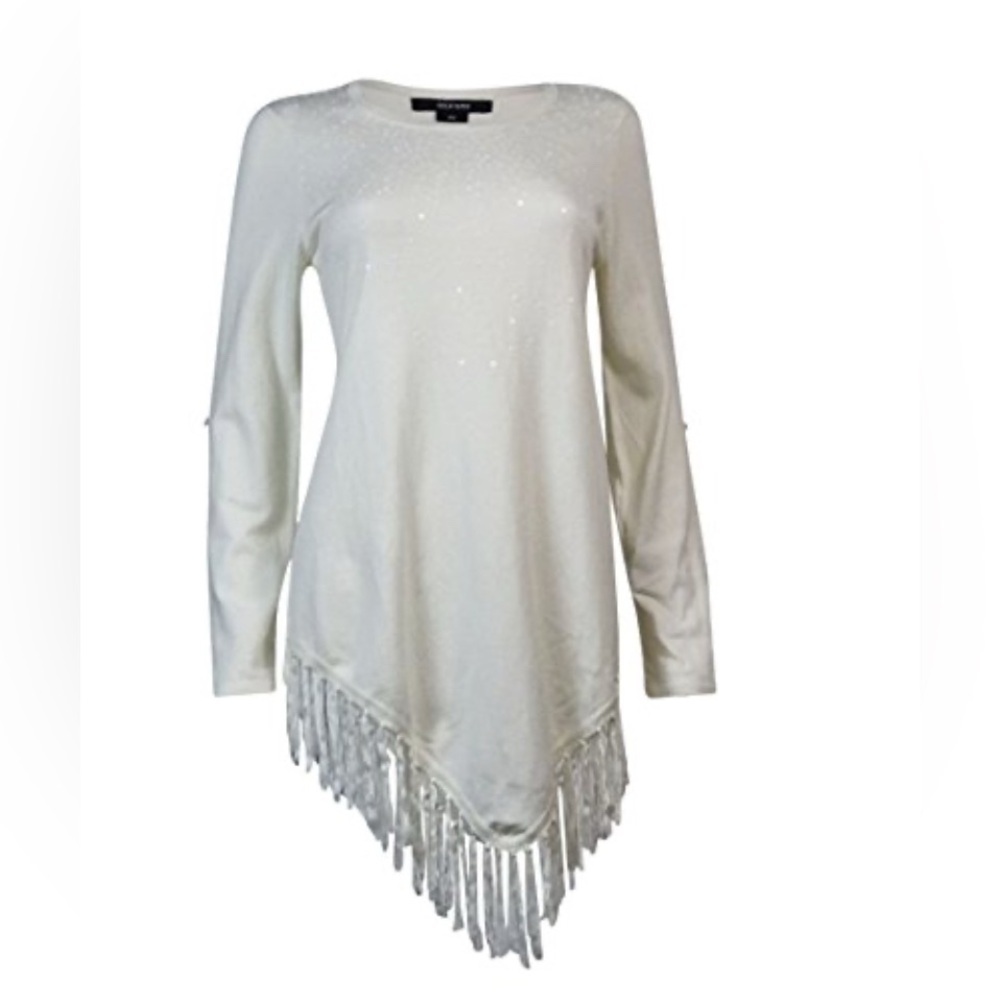 ALFANI  Fringe tunic Long Sleeve Top